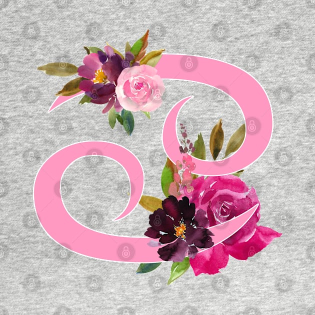 Cancer Horoscope Zodiac Pink Flower Design by bumblefuzzies